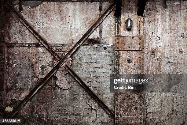 vintage destroyed brick wall background - rusty metal stock pictures, royalty-free photos & images