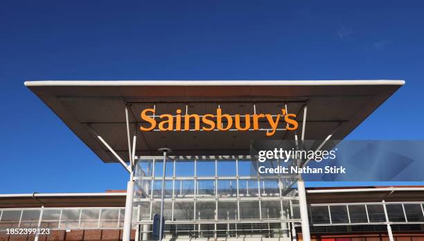 General view outside an Sainsbury's store on December 13, 2023 in Warrington, United Kingdom.