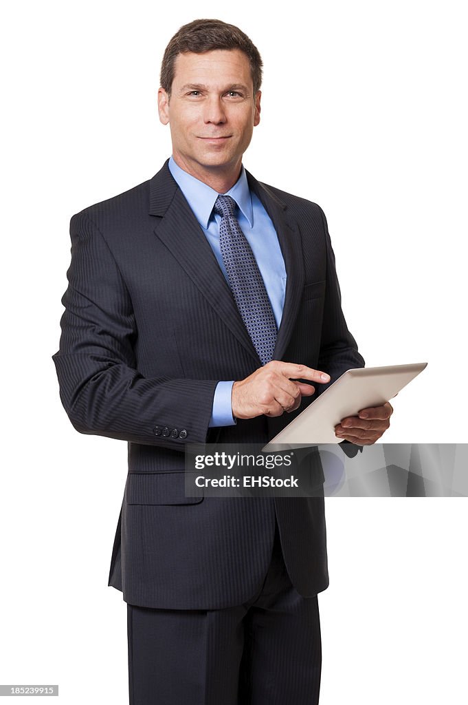 Businessman with Digital Tablet Isolated on White Background