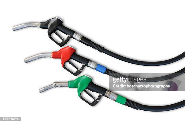 gas nozzles isolated on white - bensin bildbanksfoton och bilder