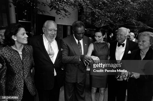 Kathy Benvin, Anthony Quinn, Bill Cosby, Debbie Gibson, Walter Cronkite, and Mary Elizabeth Maxwell Cronkite attend the 25th-anniversary party at Le...