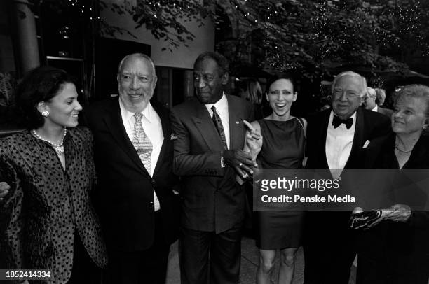 Kathy Benvin, Anthony Quinn, Bill Cosby, Debbie Gibson, Walter Cronkite, and Mary Elizabeth Maxwell Cronkite attend the 25th-anniversary party at Le...