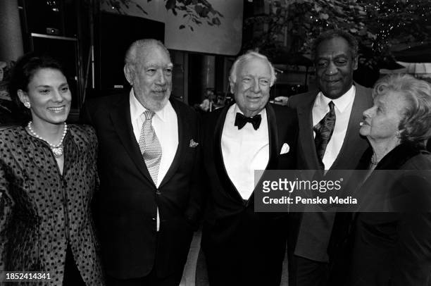 Kathy Benvin, Anthony Quinn, Walter Cronkite, Bill Cosby, and Mary Elizabeth Maxwell Cronkite attend the 25th-anniversary party at Le Cirque, a...