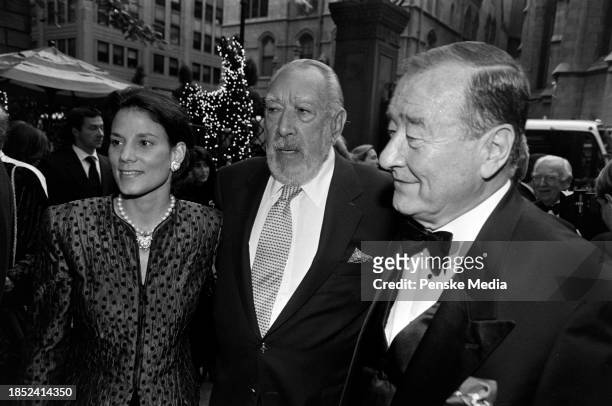 Kathy Benvin, Anthony Quinn, and Sirio Maccioni attend the 25th-anniversary party at Le Cirque, a restaurant in New York City, on September 14, 1998.