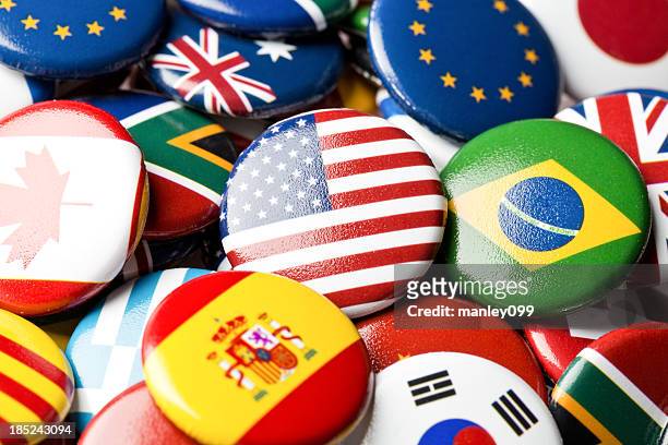 usa flag pin in international collection - south africa v canada stockfoto's en -beelden