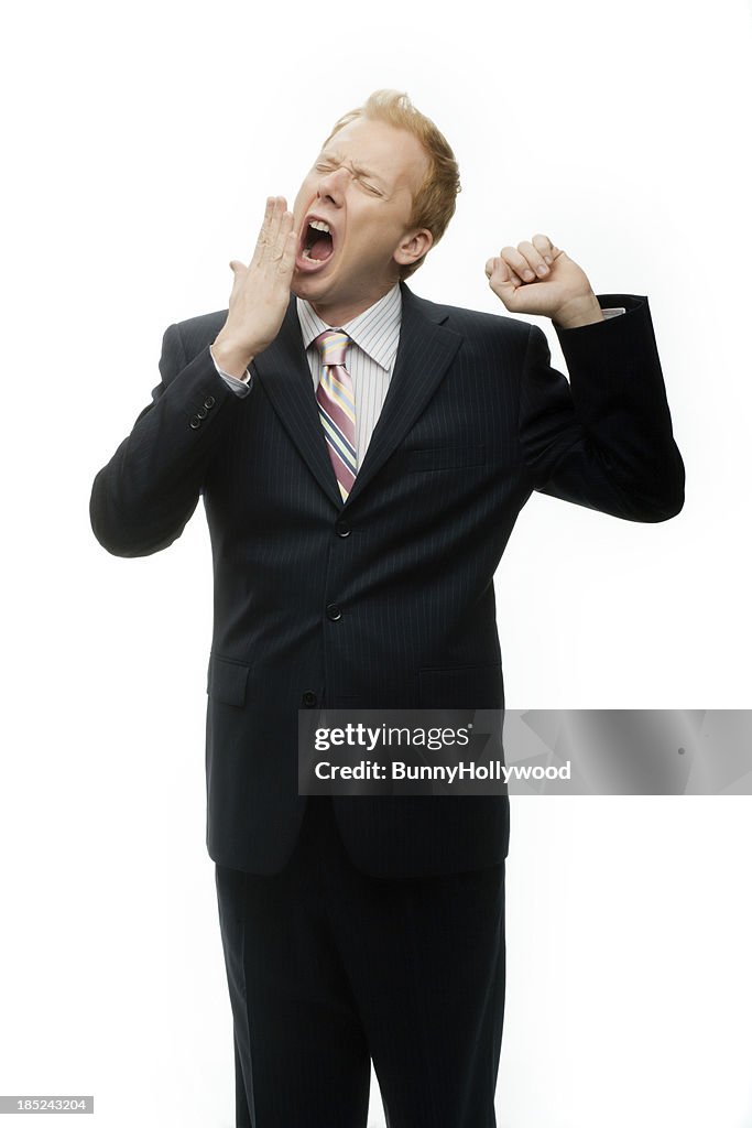 Engraçado Empresário yawns em branco