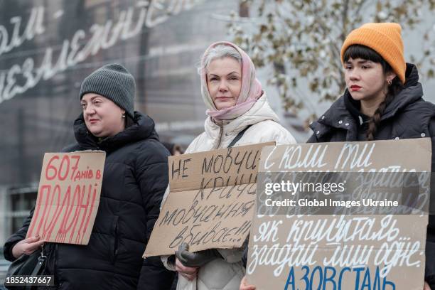 Kateryna Kit-Sadova , Lviv mayor’s wife, joins the relatives of Azov defenders’ action to support prisoners of war in front of the Lviv Theatre of...