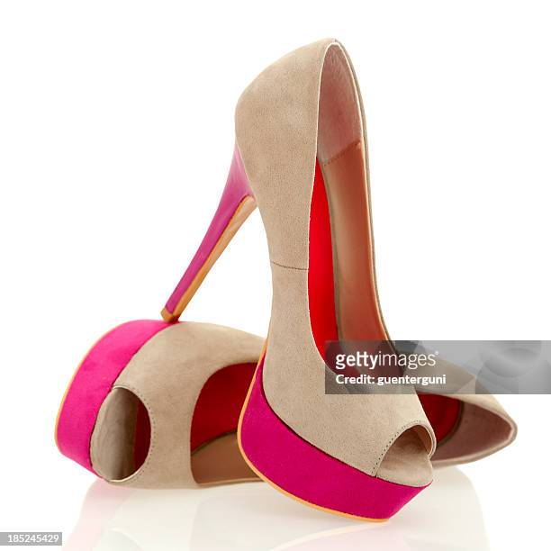 fashionable peeptoe high heels in fancy colors - high heels stock pictures, royalty-free photos & images