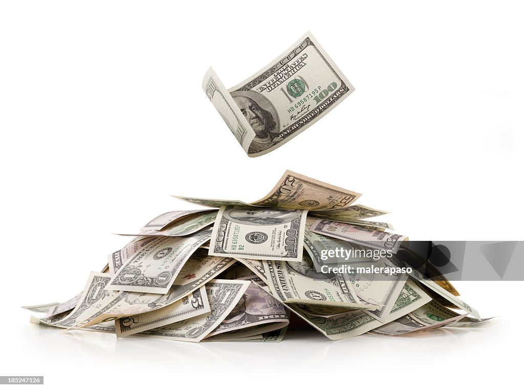Heap de dinheiro. Dólar contas.