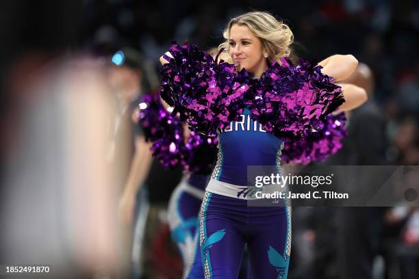 Honey Bee performs during the second half of the game between the Charlotte Hornets and the Miami Heat at Spectrum Center on December 11, 2023 in...