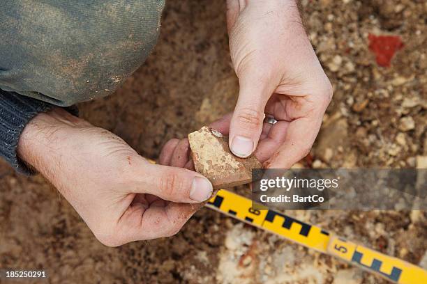 arqueólogo, herramientas de una antigua civilización - geologia fotografías e imágenes de stock