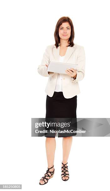 mature female worker taking notes on a digital tablet - skirt isolated stock pictures, royalty-free photos & images