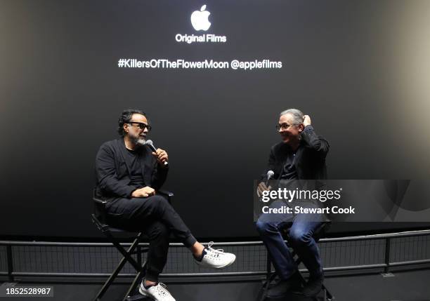 Rodrigo Prieto and Alejandro González Iñárritu seen at Apple Original Films “Killers of the Flower Moon” FYC screening and Q+Aat IMAX Headquarters on...