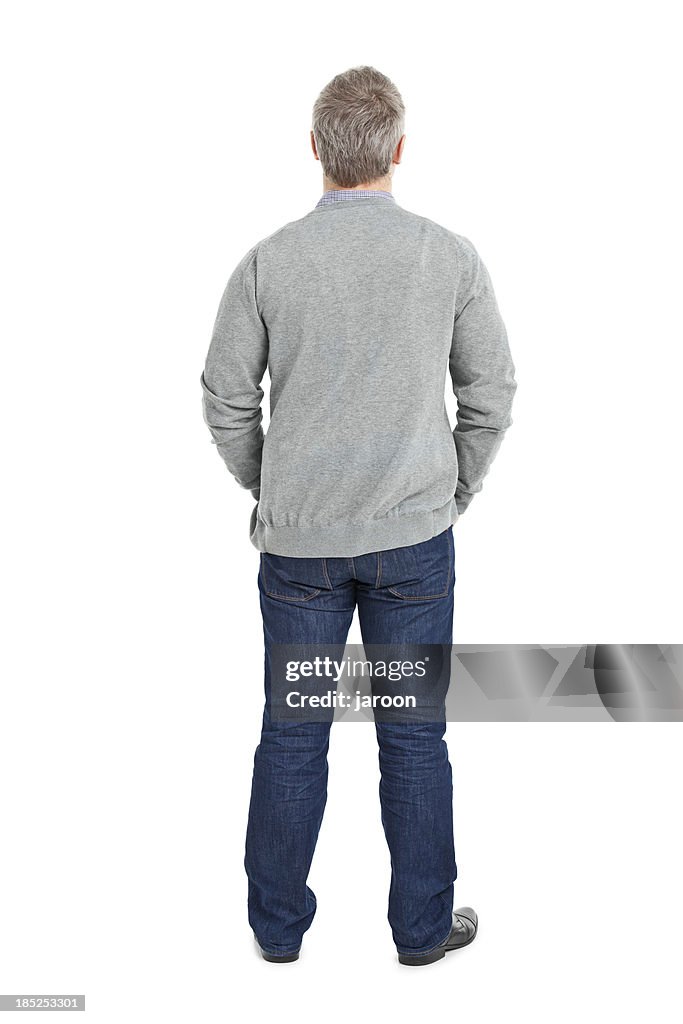 Back of young adult in grey sweater