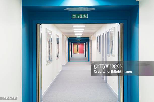 modern secondary school corridor - school entrance sign stock pictures, royalty-free photos & images