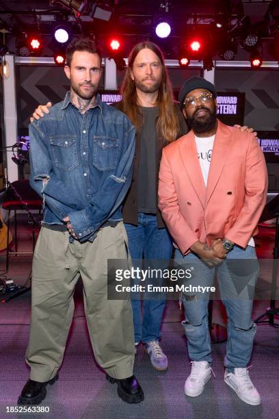 Adam Levine, James Valentine and PJ Morton of Maroon 5 visit The Horward Stern Show at SiriusXM Studios on December 13, 2023 in Los Angeles,...