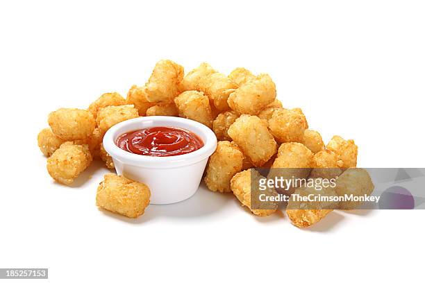 tater tots with ketchup - hash brown stock pictures, royalty-free photos & images