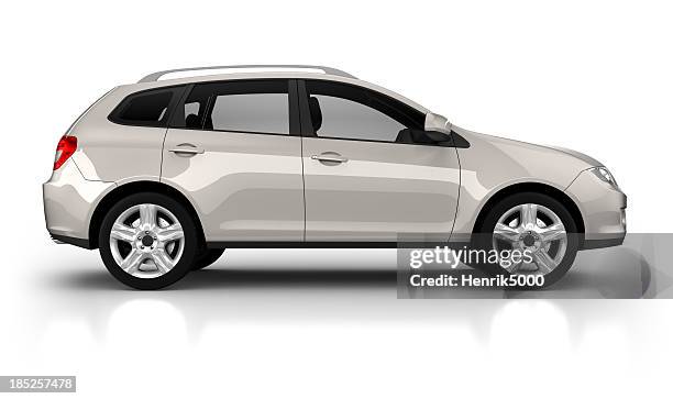 suv car in studio - isolated on white - van de zijkant stockfoto's en -beelden