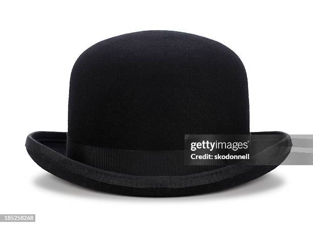 black bowler hat isolated on white - bowler hat stock pictures, royalty-free photos & images