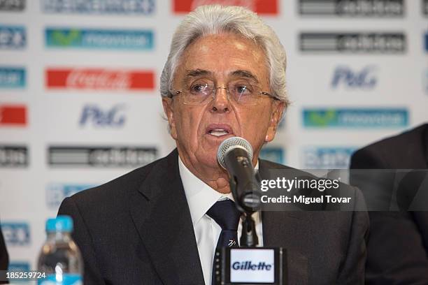 Justino Compean president of mexican soccer federation during a press where announced Miguel Herrera as the new Coach Mexico national soccer on...