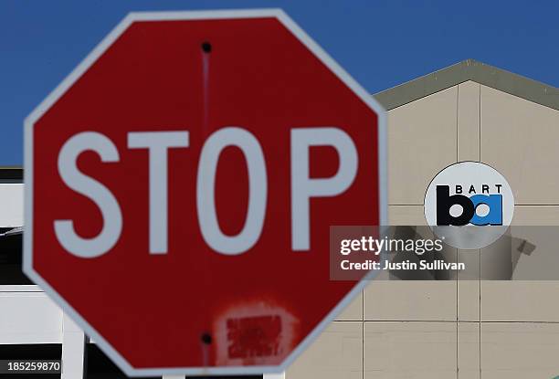 Sign is posted outside of the Fruitvale Bay Area Rapid Transit station on the first day of the BART strike on October 18, 2013 in Oakland,...