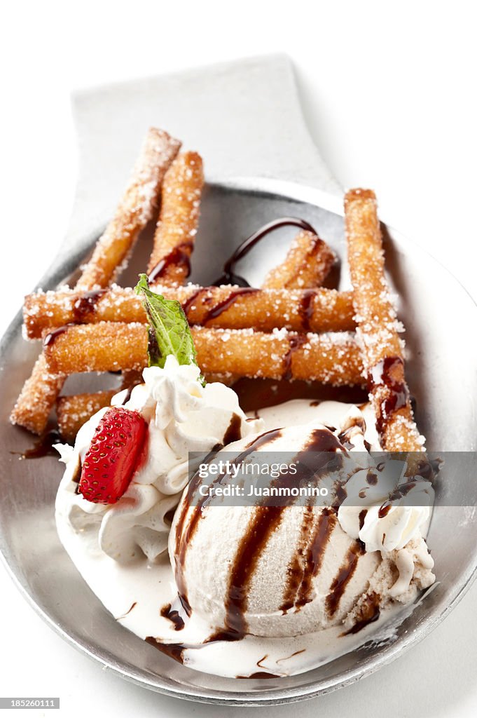 Bowl of Coffee Ice Cream with Delicious Churros