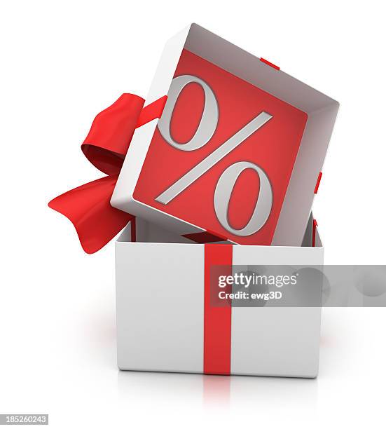 present and percentage sign - refund stock pictures, royalty-free photos & images