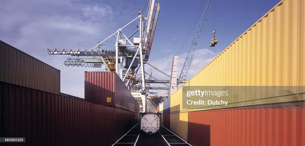 Container terminal at dawn