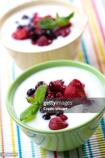 yogurt parfait with fresh fruit - fruit parfait stock pictures, royalty-free photos & images