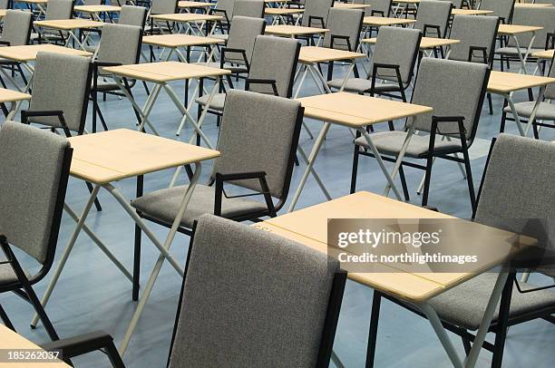 examination hall in school - empty desk stock pictures, royalty-free photos & images