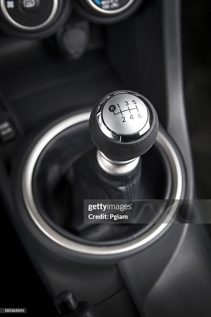 Close up of a car gear shift knob