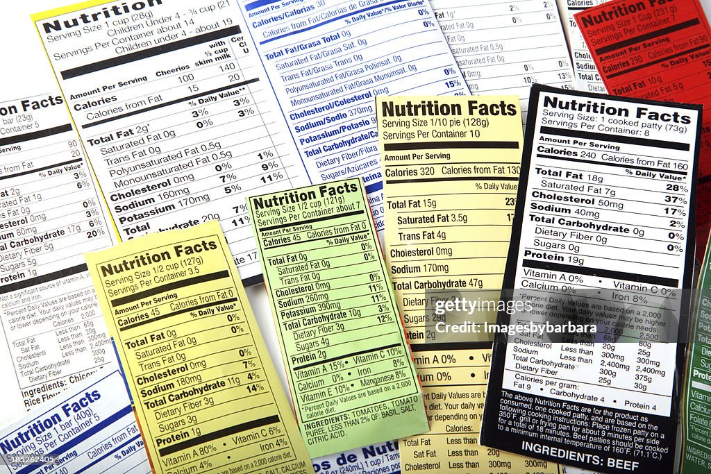 Etiqueta de nutrición que proporciona información sobre la buena comida.