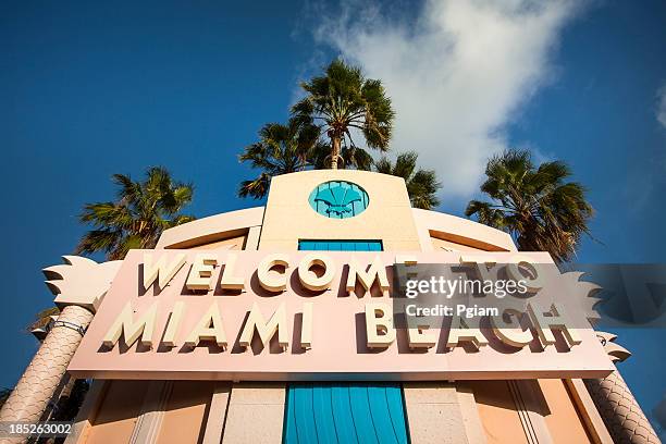 welcome to miami beach florida - art deco stock pictures, royalty-free photos & images