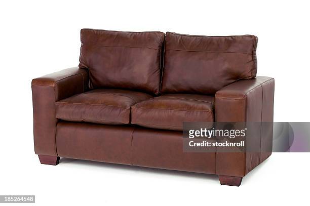 braun sofa, isoliert auf weiss - sofa freisteller stock-fotos und bilder