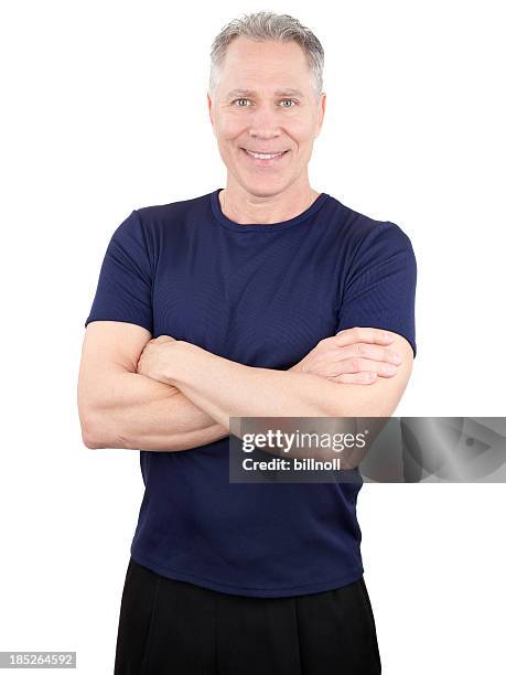 smiling middle age man with dark blue shirt - handsome middle aged man stock pictures, royalty-free photos & images