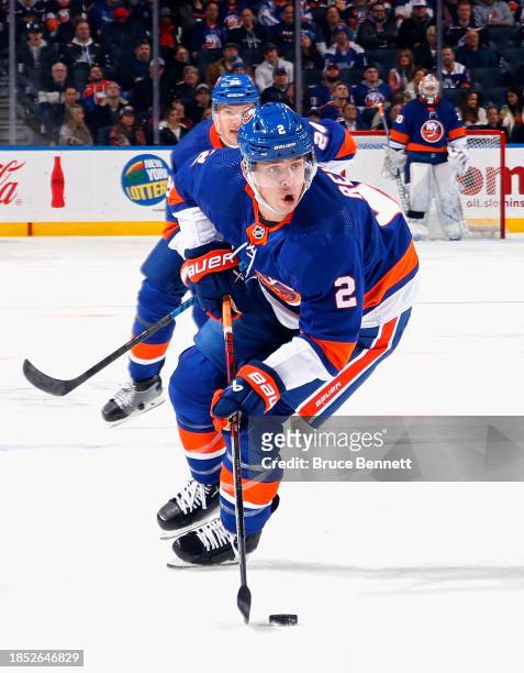 Mike Reilly of the New York Islanders skates against the Toronto Maple Leafs at UBS Arena on December 11, 2023 in Elmont, New York.