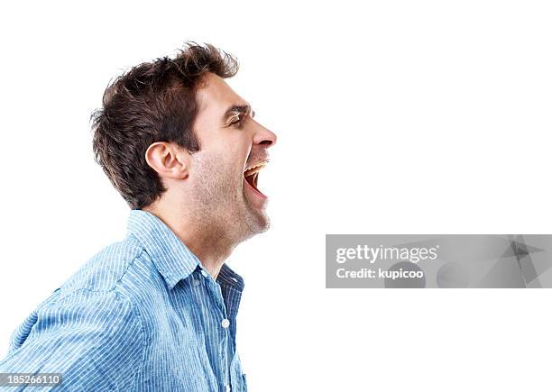let it all out! - man with mouth open stock pictures, royalty-free photos & images