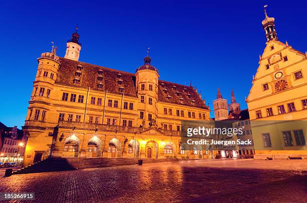 rothenburg on der tauber town hall and market square - rothenburg stock pictures, royalty-free photos & images