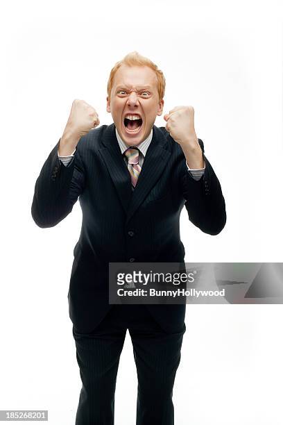 engraçado homem de negócios com raiva de em branco - leadership fist imagens e fotografias de stock