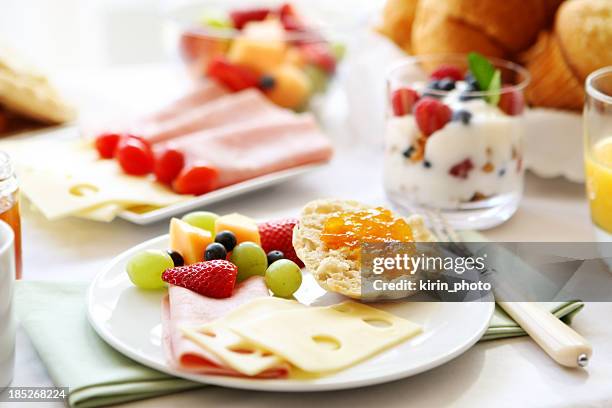 breakfast table - continental breakfast stock pictures, royalty-free photos & images