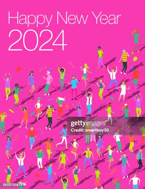 new year greeting 2024 - millennials party stock illustrations