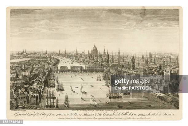 general view of the city of london engraving from xviii century. - british culture stock pictures, royalty-free photos & images