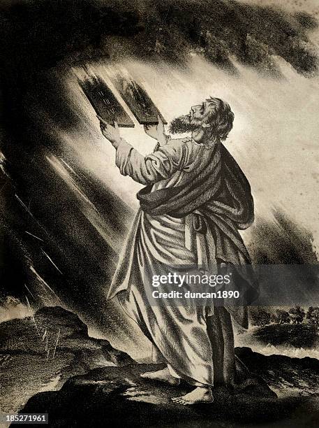 moses and the ten commandments - ten commandments stock illustrations