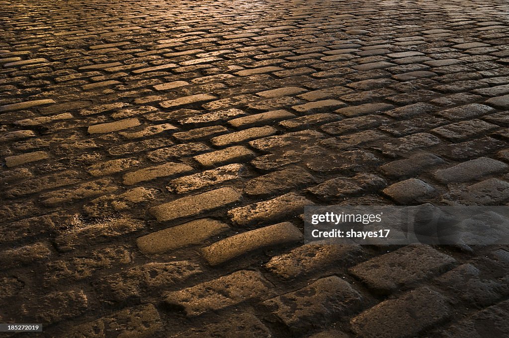 Nighttime cobblestone street