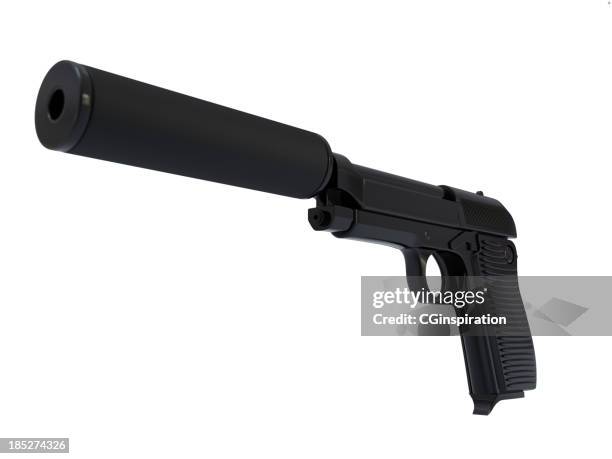gun mit waffen-schalldämpfer - revolver-with-silencer stock-fotos und bilder