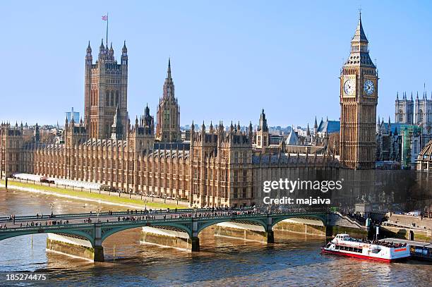 aerial view of parliament and big ben - london eye big ben stock pictures, royalty-free photos & images