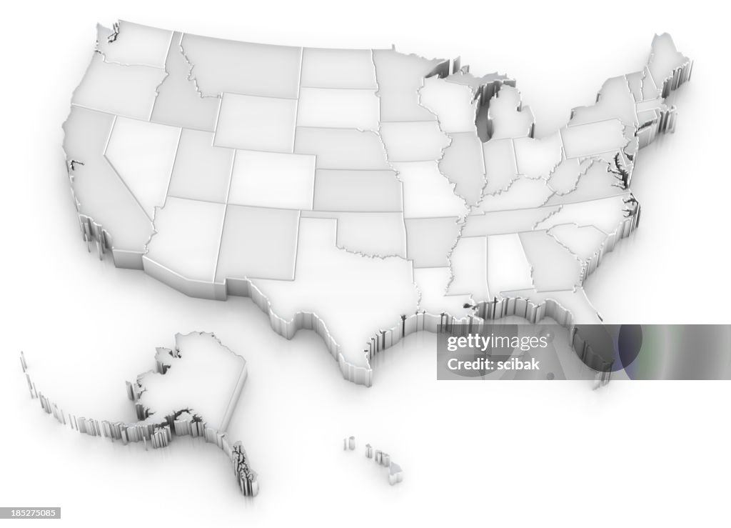 Stati Uniti d'America mappa bianco con membri (anche Alaska e Hawaii
