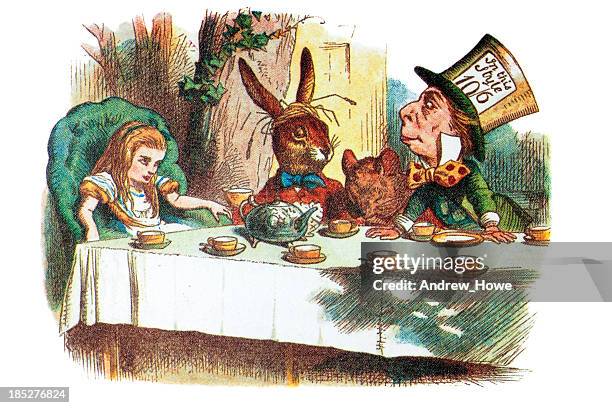 mad hatters tea party - tea party stock illustrations