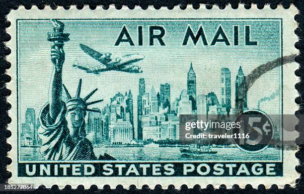 new york city stamp - air mail stock pictures, royalty-free photos & images