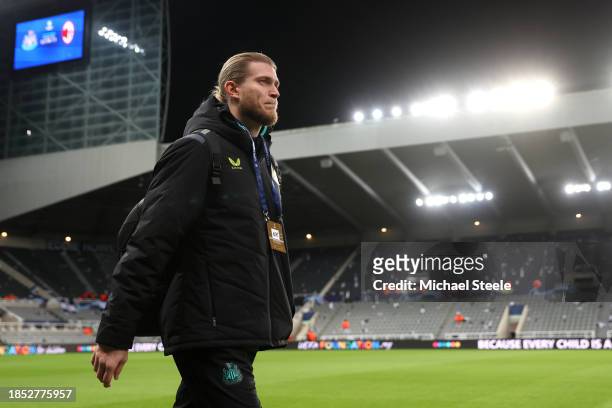 Loris Karius of Newcastle United arrives at the stadium prior to the UEFA Champions League match between Newcastle United FC and AC Milan at St....